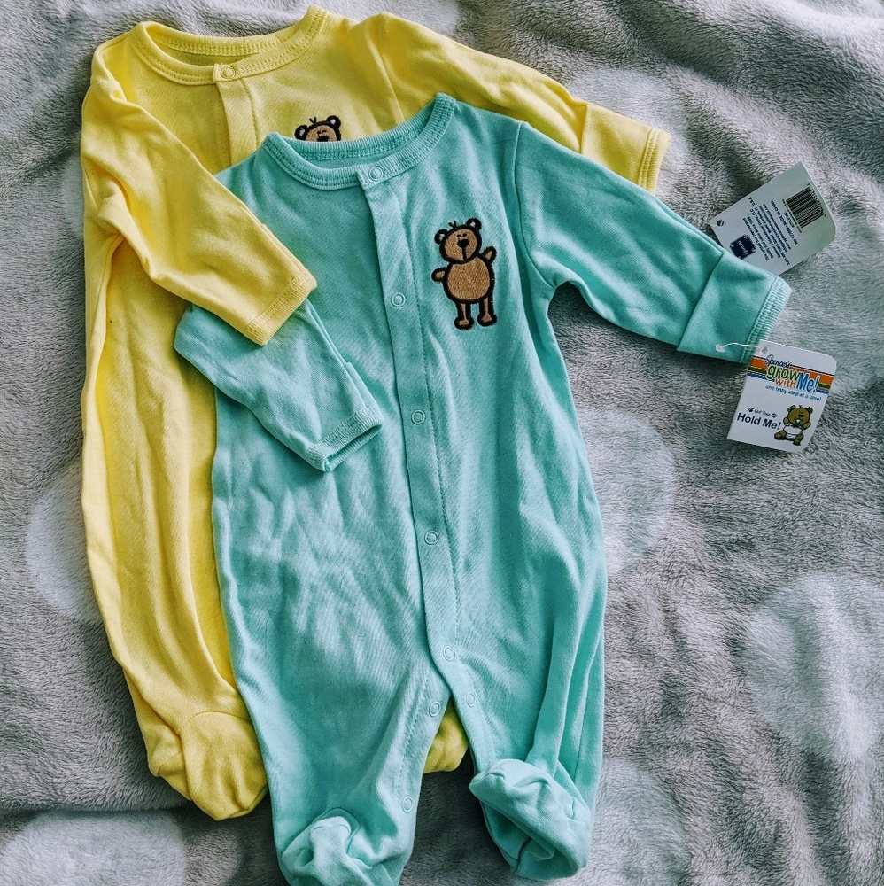 NWT Twin Set Snap Footie Pajamas with Teddy Bear